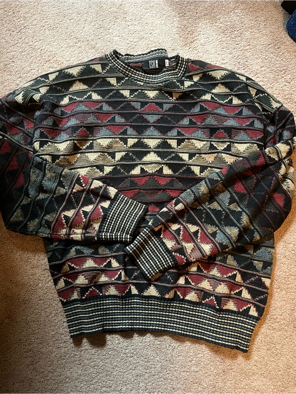 TSR Geometric Crewneck Sweater - Black, Burgundy, Olive